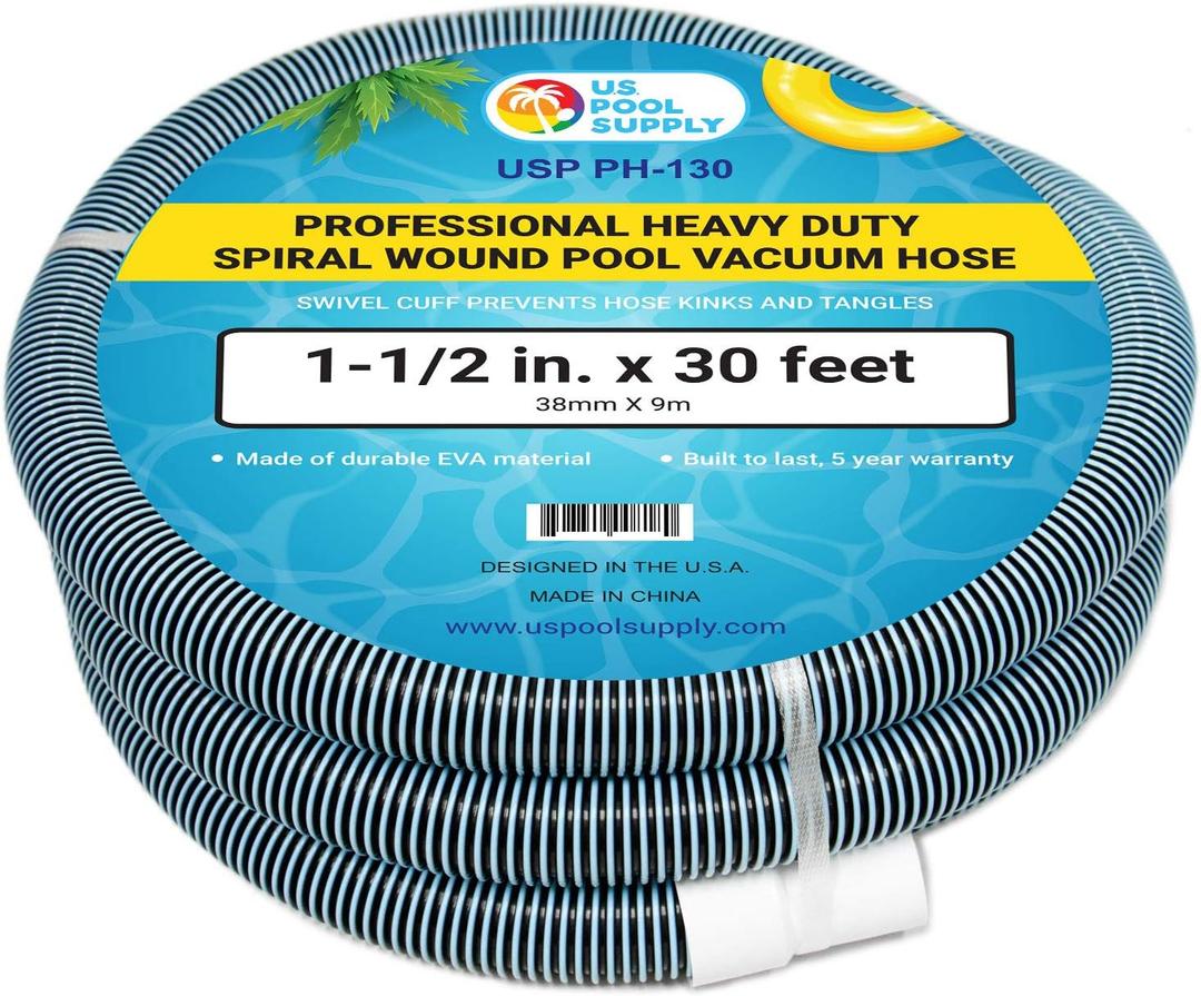 U.S. Pool Supply Pool Vacuum Hose - 1-1/2" x 30' Professional Heavy Duty Pool Hose for Inground, Spiral Wound with Kink-Free Swivel Cuff - Connect to Vacuum Heads, Skimmer, Cleaner, Filter Pump Inlet