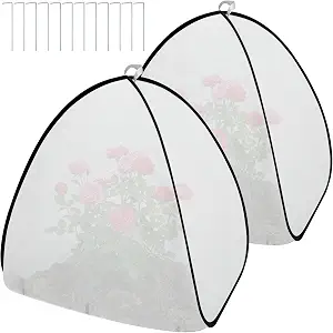 2Pcs White Pop Up Plant Shade Cover Tent, 60% Sunblock Garden Sunshade Net | 30x28x28 Inch Sunblock Plant Cover Net with Stakes, Cloth Sun Protection Tent for Outdoor Plants Flower Potted