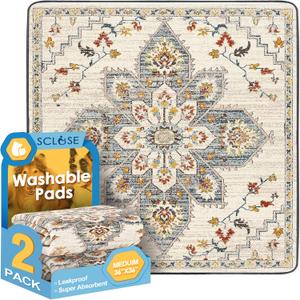 SCLOSE Washable Pee Pad for Dogs 2 Pack, 36" x 36" Reusable Puppy Pads Waterproof Dog Rugs, Super Absorbent, Leakproof, Dog Crate Pad, Playpen Mat, Whelping Pads, White Medallion
