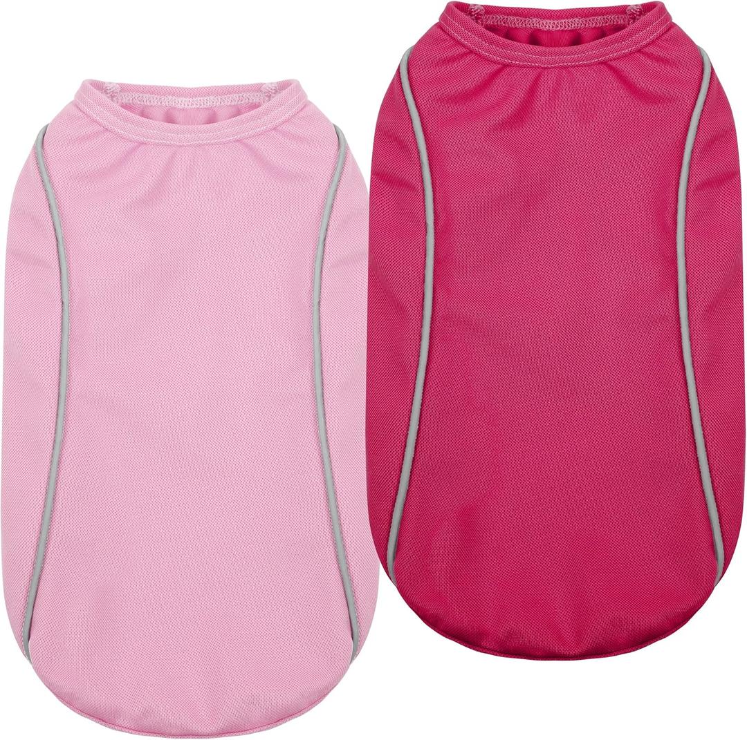 PUMYPOREITY 2Pack Dog Shirt for Small Dogs with Reflective Strip Safety for Night Walking, Soft Breathable Stretchy Tank Top Vest, Quick Dry Stretchy Puppy Shirt, Pink, S