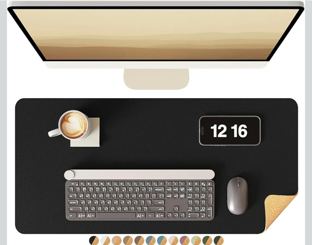 YSAGi Double-Sided Desk Pad, Leather Desk Mat, Eco Cork Desk Pad Protector, Large Mouse Pad for Desk, Waterproof Desk Blotter Pad, Desk Writing Pad for Office Work/Home(23.6"x13.7",Black+Cork