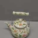 Enamel Teapot floral,Large Porcelain Enameled Teakettle,Colorful Water Tea Kettle pot for Stovetop,Small Retro Classic Design (style01 Growing)