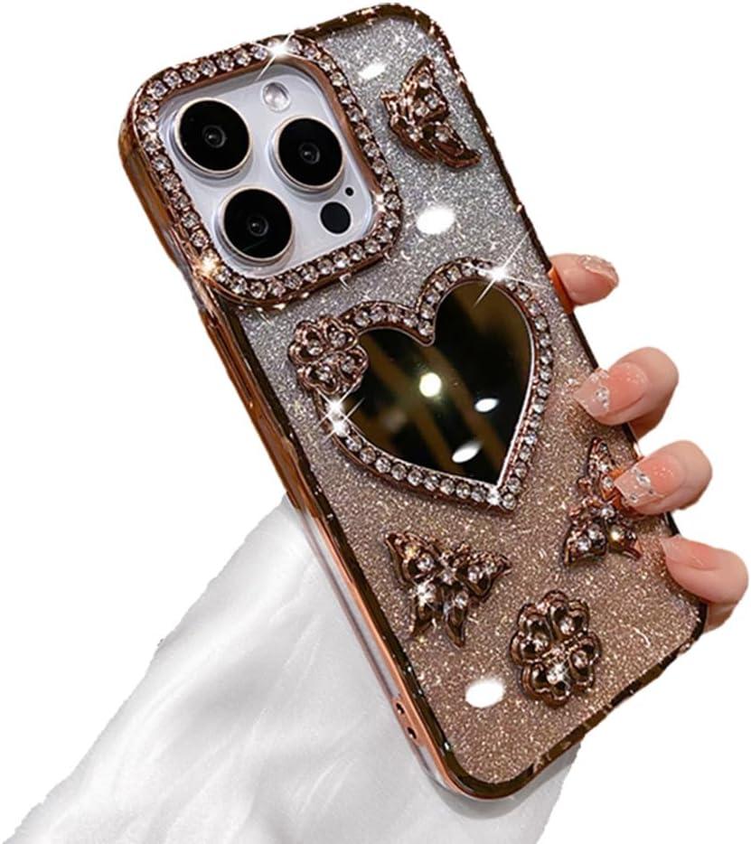 Designed for iPhone Case,Luxury Electroplated Glitter Bling Mirror Spark Sparkly Shockproof Protective Cover Phone Case (iPhone 16 Pro Max,Gold)
