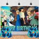 2 x Howls Moving Birthday Party Backdrop and Decoration Anime Castle Banner Cake Topper Shoot Photo Background Props for Boys and Girls - 5x3ft
