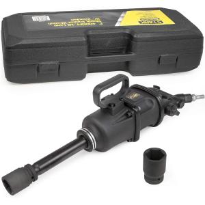 Stark USA 1" Air Impact Wrench Gun Long Shank Pneumatic Truck Mechanics Socket 38mm & 41mm Set Heavy Duty Truck Trailer Case (Black)
