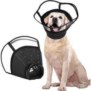 Kuoser Large Dog Cone Collar After Surgery, Soft Cone for Dogs to Stop Licking, Breathable Pet Recovery Collar Comfortable Elizabethan Collars, Adjustable Protective Dog Cones for Large Dogs, Black L (L (Neck: 13.3" - 17.3"))