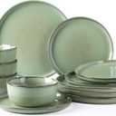 GBHOME Ceramic Dinnerware Sets for 4, 12 Pieces Stoneware Plates and Bowls Sets, Scratch Resistant Dishes, Dishwasher & Microwave Safe-Pastel Green