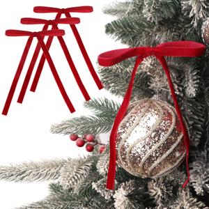 Ribbli Red Velvet Bows for Christmas Tree 24 Pcs Dark Red Vintage Wreath Ribbon Bows for Door Garland Home Decor - 5 x 7 Inch, 3/8 Inch Wide