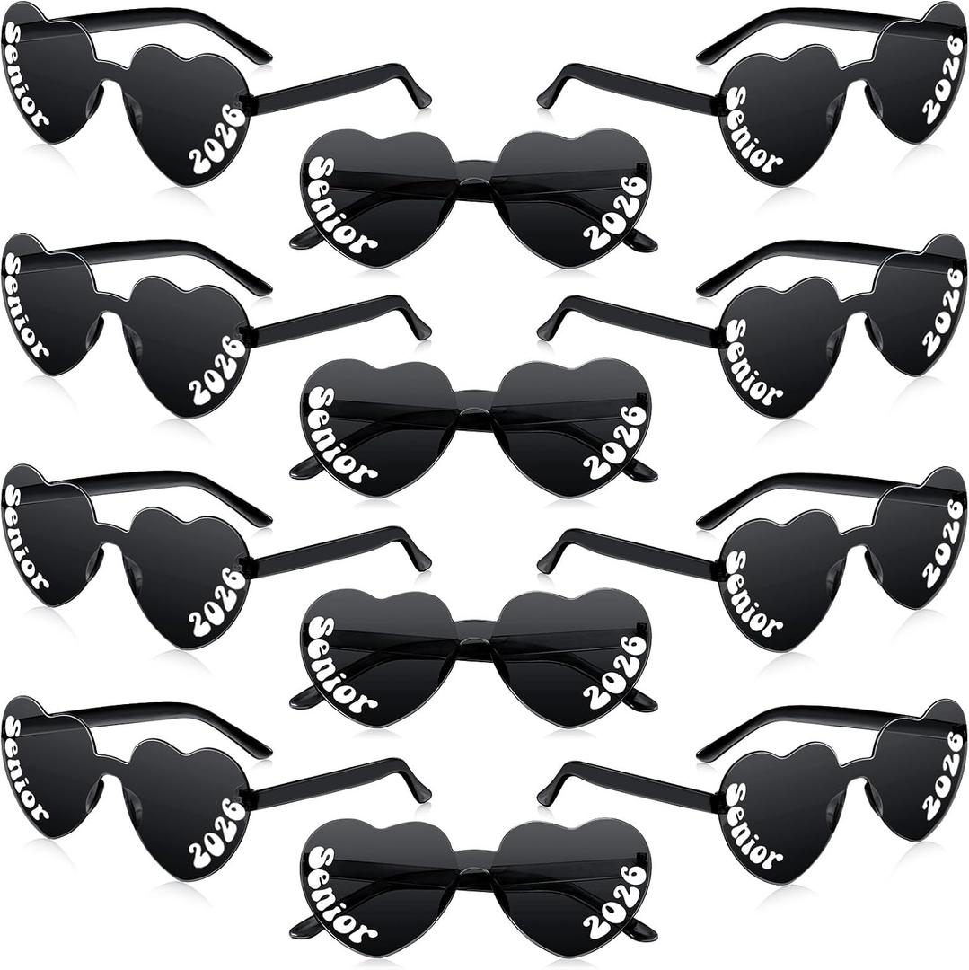 Xuhal 2026 Graduation Glasses Heart Shaped Plastic Eyeglasses Graduation Party Favor Photo Props (Black)