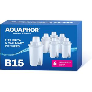 AQUAPHOR B15 Water Filter Replacement (6) - Fits Brita Pitcher - 45 Gallons per Filter