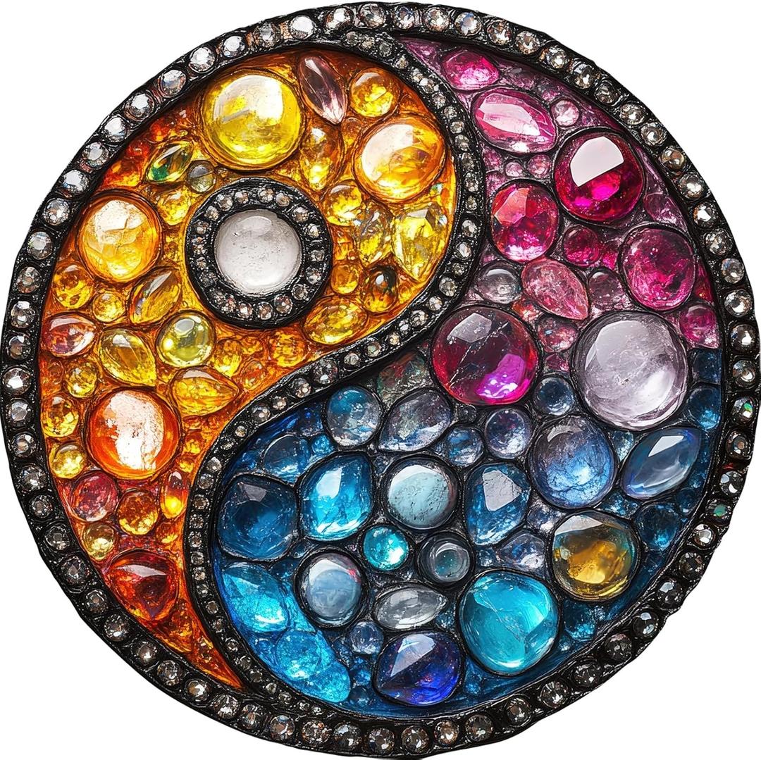 Delobil Puzzles for Adults 500 Pieces, 5MM Thick Colorful Crystal Yin-yang Wooden Puzzles, Gemstones Jigsaw Puzzles for Adults and Kids, Family Game Gift 16.5 * 16.5Inch