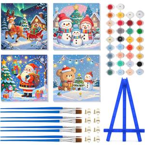 Vodolo 4 Pack Christmas Paint by Numbers Snowman with Frame,Easy DIY Christmas Painting Kit