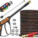 5000PSI Pressure Washer Gun and Hose Kit, 100FT Kink Resistant Steel Braided Power Washer Hose with 3/8" Swivel Quick Connector and M22 14mm Adapters Replacement