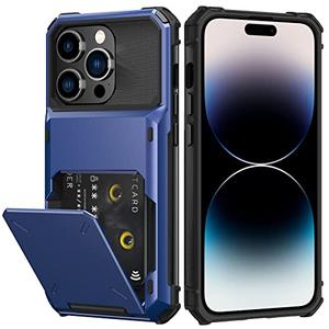 Nvollnoe for iPhone 14 Pro Case with Card Holder[Store 5 Cards] Dual Layer Heavy Duty Shockproof Hidden Card Slot Large Storage Cover for iPhone 14 Pro(Blue)