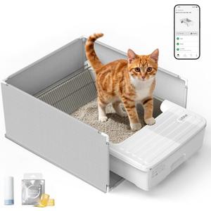 UBPET Automatic Cat Litter Box, Open-Top Self Cleaning Litter Box for Multiple Cats, Weight Sensors Safety Protection, Smart APP Control, Odor-Free Waste Disposal, Works with Bentonite Mineral Litter