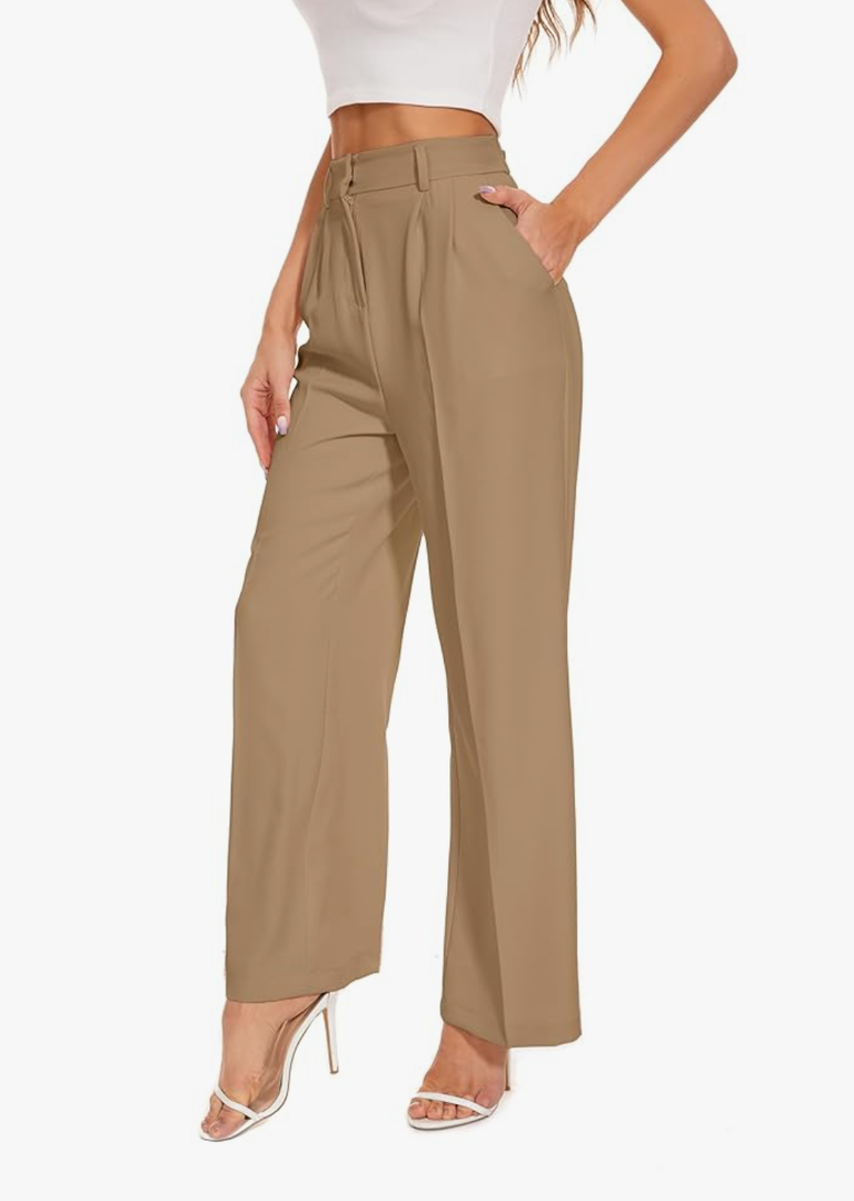 FUNYYZO Women's Wide Leg Pants High Elastic Waisted in The Back Business Work Trousers Long Straight Suit Pants,XL