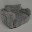 Kids Extra Wide Glow in The Dark Chairs for Toddler, 2-in-1 Toddler Soft Sherpa Couch Fold Out, Convertible Sofa to Lounger for Girls and Boys, Dark Grey (Large)