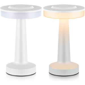 Riakrum Set of 2 LED Portable Cordless Table Lamp with Touch Sensor 3 Color Stepless Dimming Rechargeable Battery up to 15 Hours Cordless Table Light Wireless Lamp for Nursery(White)