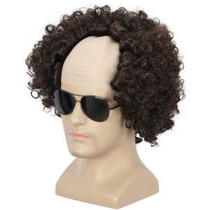 yuehong Adult Short Curly Dark Brown Bald Fluffy Afro Wigs Receding Hairline Costume Hair Soft Breathable Heat Resistant Synthetic Fibers Party Cosplay Wig