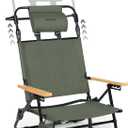 REALEAD Reclining Beach Chairs for Adults, Extendable High Back Beach Chair with Headrest and Cooler Pouch, 4-Position Lay Flat Folding Beach Chairs Heavy Duty Support 330LB (Green)