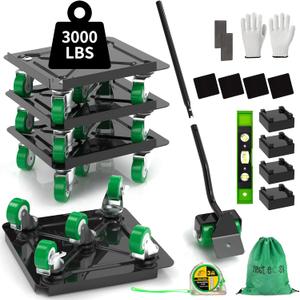 NEST EASY Heavy Duty Furniture Dolly 360 Rotating 5 Wheels, Alloy Steel Furniture Movers Up to 3000 lbs/1360 Kg Load Capacity with Measure Tape and Leveler (5.3x5.3 in)