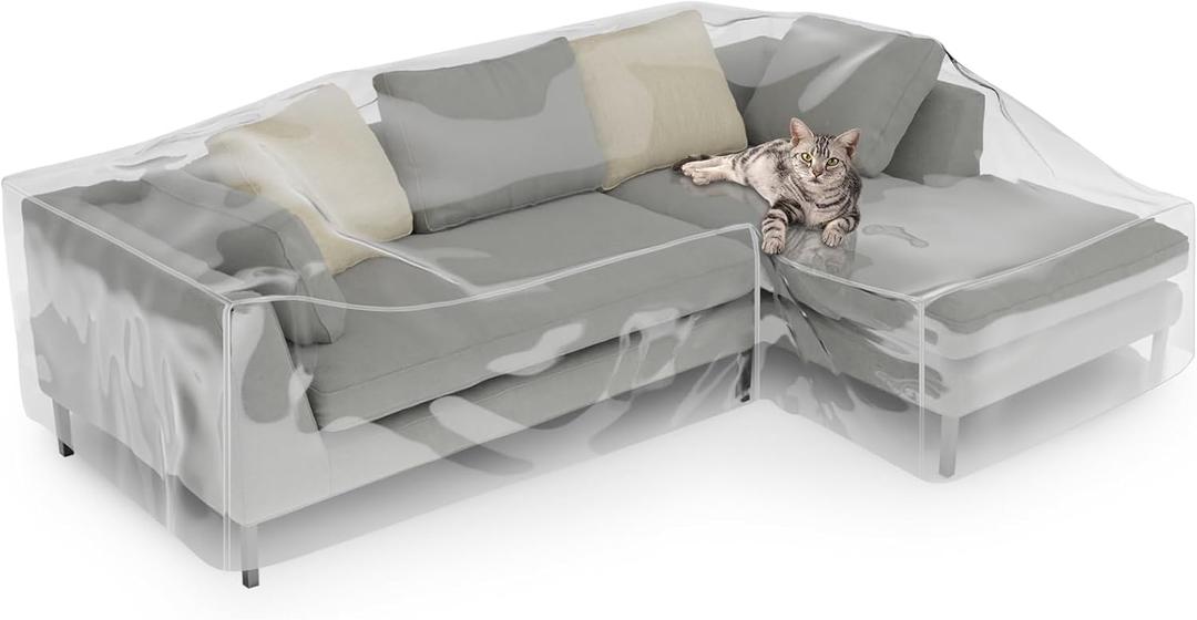 Clear l Shape Couch Cover 106" x 59" x 42" Thick Heavy Duty Waterproof Shield Vinyl Sofa Covers for Sectional Couch Sofa for Pets Prevent Scratch by Dogs Cats, Right