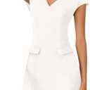 MEROKEETY Women's V Neck Work Business Dresses Elegant Formal Office Cap Sleeve Casual Mini Dress, Size: L