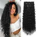 LONAI 4PC Clip in Hair Extensions, 100 Pure Protein Silk Curly Hair Extension for Women, 26 Inch Long Soft Natural Hair Extensions-Natural Black