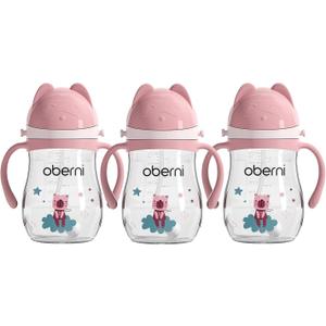 Toddler Sippy Cup, Tritan Baby Water Bottle With Non-Spill Valve Spout, Removable Handle and Carry Strap, 270ml/12m+/Pink/Pack of 3