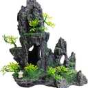 kathson Aquarium Mountain View Stone Resin Fish Tank Decoration Betta Hideout Caves Rockery Landscape Tree Aquarium Decorations Large Rock Hiding Cave Decor for Small Fish Shrimp Play Ornament (9.5L x 5.12W x 10.24H)