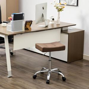 FIRAVOE Ergonomic Desk Stool with Wheels (Adjustable Height 17"-21") (300lbs Capacity) Faux Leather Office Stool (Coffee Brown)
