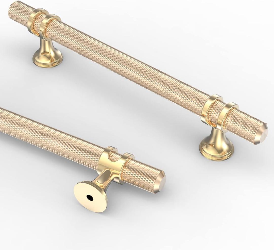 Asidrama 10 Pack 5 Inch(128mm) Knurled Brushed Brass Kitchen Cabinet Handles, Glod Cabinet Pulls Kitchen Cabinet Hardware Cupboard Handles Drawer Pulls