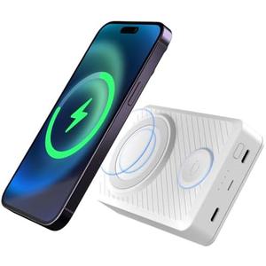 LIMETA 15000mAh Wireless Power Bank 4-Port Portable Magnetic Fast USB C Charger App Link Visually Impaired-Friendly Beeper for iPhone 12/13/14/15/16/Mini/Pro/Pro Max iWatch Samsung Galaxy