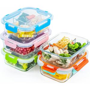 UMEIED Glass Meal Prep Containers 3 Compartment with Lids (5 Pack, 36oz), Divided Glass Storage Containers for Lunch at Work, Leak-Proof Portion Control Food Containers, Microwave/Dishwasher Safe