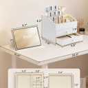 VLANDO Makeup Organizer for Vanity,Large Capacity Countertop Organizer with Drawers, PU Leather Cosmetic Display Case for Lipstick,Brushes,Skincare,Nail polish and Bedroom Storage (White)