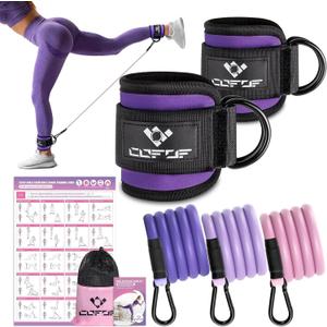 Ankle Resistance Bands With Cuffs for Working Out, Kickbacks, Hip, Leg and Glute Exercise - Training Poster Included - for Women (Purple)