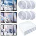 3 Sets 63 x 63 Inch Window Insulation Kit Cuttable Transparent Film with Adhesive Straps Reusable Window Plastic for Patio Winterizing Thicken Warm Winter Waterproof Attic Insulation Cover