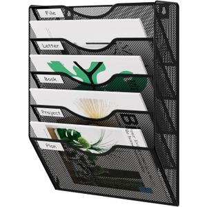 EasyPAG 5 Pocket Mesh Wall File Organizer, Hanging Paper Folder Holder with Classify Label, Vertical Wall Mount Mail Organizer for Office Home Classroom, Black