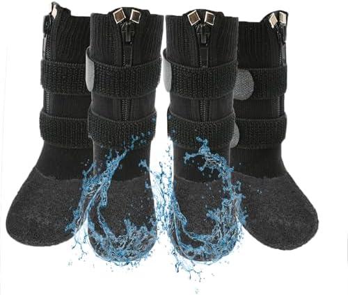 VALFRID Waterproof Grip Dog Shoes,Anti-Slip Dog Socks Boots,Zipper Dogs Booties Paw Protectors for Hardwood Floor,Indoor and Outdoor for Small Medium Large Dogs Black 5 Size
