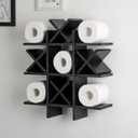 Weysat Tic Tac Toe Toilet Paper Holder Stand Bathroom Wall Decor Rustic Wooden Hanging Storage Freestanding Wall Mounted Shelves Decor for Toilet Tissue Farmhouse (Black)