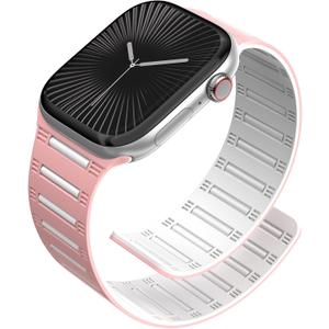 Magnetic Watch band Compatible with Apple Watch for Men Women 38mm/40mm/41mm/(42mm-Series 11 10), Silicone Sport Strong Strap for iWatch Series 11 Ultra 3 Ultra 2 Se 10 9 8 7 6 5 4 1 (02-White/Pink)