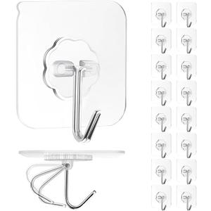 Adhesive Wall Hook, Set Heavy-Duty Thickened self-Adhesive Hook16Pcs33lb max LoadingTransparent, Waterproof, Bathroom, Outdoor, Kitchen, Doors, Practical Tools.