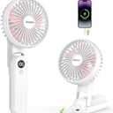EasyAcc Portable Handheld Fan for Travel [Ultra Quiet Powerful] 5 Speed Backup Power Digital Display Lanyard Foldable Fan Rechargeable 2600 Battery Hot Flashes Gift Outdoor Pink Blades