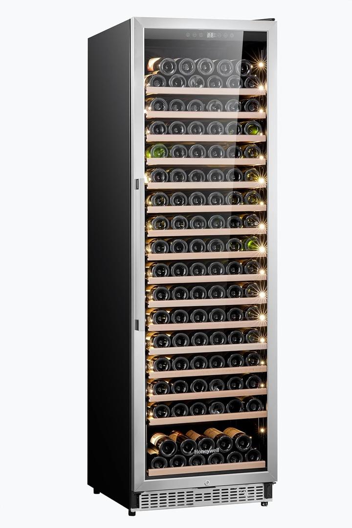 Honeywell 186 Bottle Compressor Wine Cooler Refrigerator, Large Freestanding Wine Cellar For Red, White, Champagne or Sparkling Wine, Digital Temperature Control, Stainless Steel
