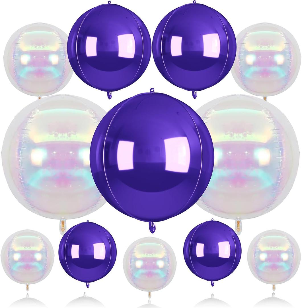 Purple Iridescent Round Balloons, 12Pcs Foil for Mermaid Girls Birthday