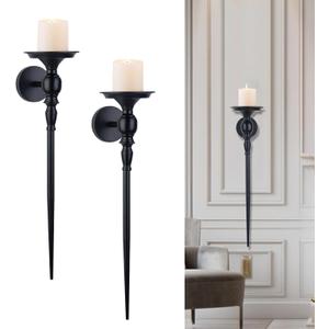 Wall Sconce Candle Holder Set of 2, Large Black Scepter Design Metal Wall Candle Holder, Home Wall Decoration for Living Room, Bathroom, Dining Room