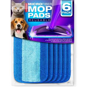 Reusable Mop Pads Compatible with Swiffer WetJet (6 Pack) - Microfiber Mop Refill for Wet Mopping Cloths - Hardwood Floor Cleaning Spray Pads are Reusable Replacements (Blue (Wet/Dry))