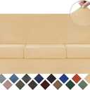 WEERRW 4 Pieces Velvet High Stretch Couch Covers for 3 Cushion Couch Sofa Slipcovers, Washable Furniture Protector with Non Slip Elastic Bottom, Feature Soft and Thick Plush Fabric, Champagne, Large