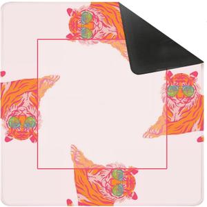 Preppy Pink and Orange Tiger Mahjong Mat for Table 31.5 X 31.5 in, Mahjong Gifts for Women, Maximalist Funky Retro Eclectic Home Decor Anti-Slip Table Cover Tablecloth for Poker Board Card Tile