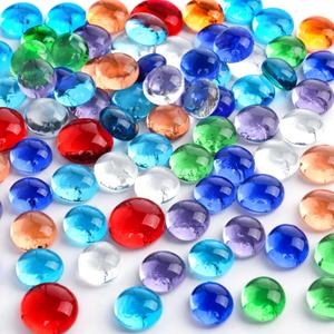 FUTUREPLUSX 1LB Small Flat Glass Marbles, 160-180PCS Color Mixed Flat Glass Pebbles Vase Filler Beads Decorative Flat Round Gemstone for Home Decor